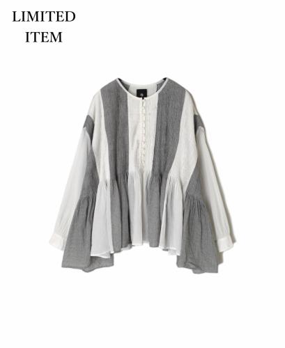 ●INMDS26111W(シャツ) HANDWOVEN COTTON SINGLE CHECK PATCHWORK(WASHED) BALL BUTTON SHIRTS WITH MINI PINTUCK