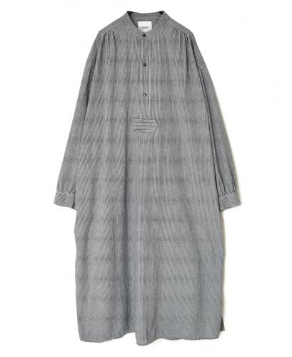 INAM2633C(ワンピース) SEERSUCKER GINGHAM CHECK WASH WORK GATHERED BANDED COLLAR DRESS SHIRT
