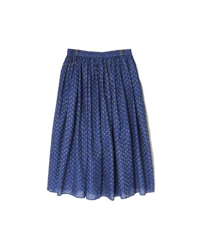 NMDS26254(スカート) 80s VOILE SMALL GENTIANA BLOCK PRINT GATHERED SKIRT WITH LINING
