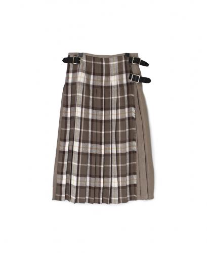 NOD2501PW(スカート) IRISH LINEN PATCHWORK LOW WAIST PLEATS WRAP SKIRT