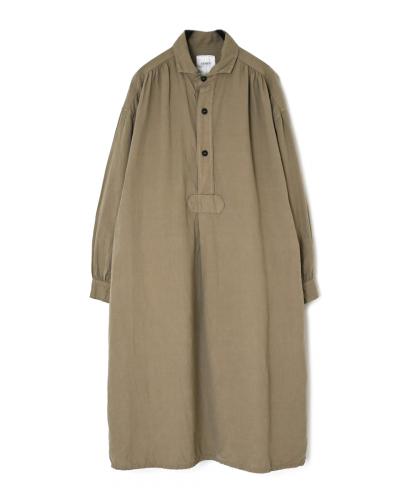 ISNAM2603D(ワンピース) LINEN COTTON PLAIN OVERDYE WORK GATHERED SHIRT DRESS