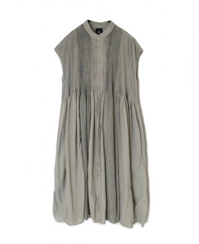 NMDS26264D(ワンピース) 80s ORGANIC COTTON/80s LINEN PATCHWORK OVERDYE BANDED FRENCH/SLEEVE SHIRT DRESS WITH MINI PINTUCK