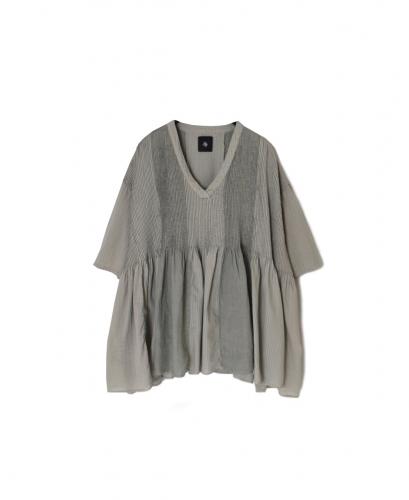 NMDS26262D(シャツ) 80s ORGANIC COTTON/80s LINEN PATCHWORK OVERDYE V-NECK S/SLEEVE SHIRT WITH MINI PINTUCK