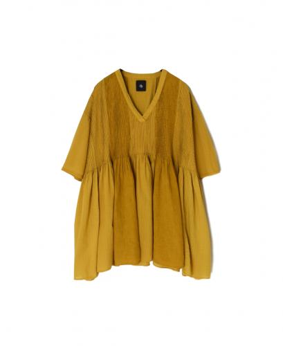 NMDS26262D(シャツ) 80s ORGANIC COTTON/80s LINEN PATCHWORK OVERDYE V-NECK S/SLEEVE SHIRT WITH MINI PINTUCK