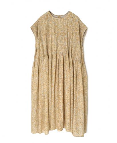 INMDS26104(ワンピース) 80s COTTON FLOWER BLOCK PRINT FRENCH/SL DRESS WITH RANDOM PLEATS