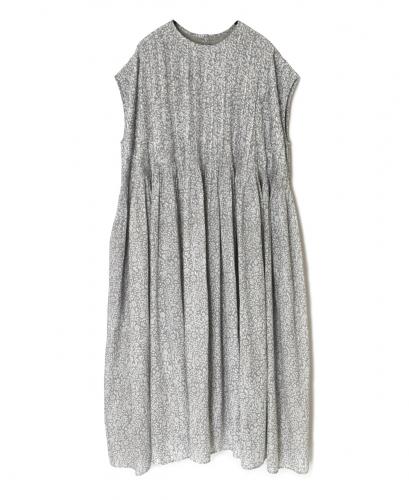 INMDS26104(ワンピース) 80s COTTON FLOWER BLOCK PRINT FRENCH/SL DRESS WITH RANDOM PLEATS