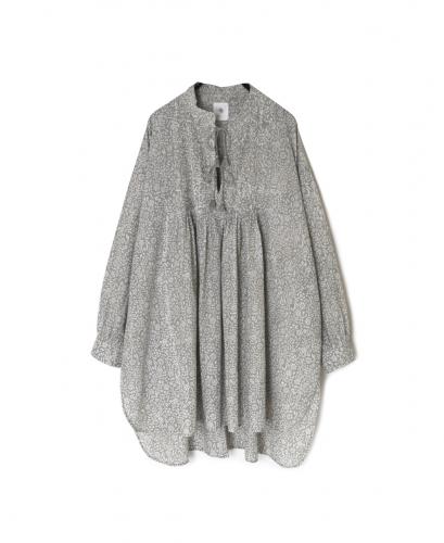 INMDS26102(チュニック) 80s COTTON FLOWER BLOCK PRINT BANDED COLLAR MINI PINTUCK TUNIC