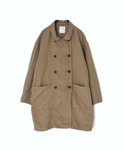 ISNAM2602D(ロングジャケット) LINEN COTTON PLAIN OVERDYE ROUND COLLAR DOUBLE LONG JACKET