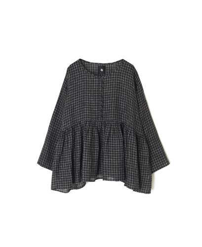 NMDS26282(シャツ) 80s POWER LOOM LINEN CHECK RAJASTHAN GATHERED SHIRT PULLOVER