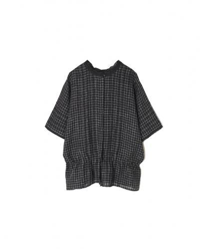 NMDS26281(シャツ) 80s POWER LOOM LINEN CHECK LACE PINTUCK HALF/SLEEVE 2WAY SHIRT