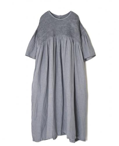 INMDS26004D(ワンピース) 60s AUTO LOOM LINEN PLAIN (OVERDYE) BACK OPENING PULLOVER DRESS WITH MINI PINTUCK