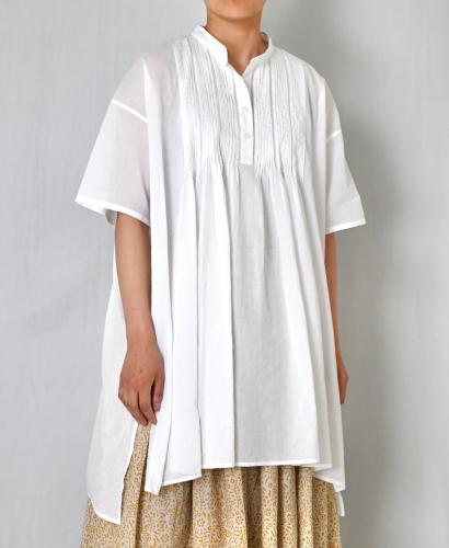 NSL26023(シャツ) 80s COTTON VOILE PLAIN BANDED COLLAR SHORT/SLEEVE PINTUCK SHIRT