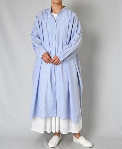 NSL26014(ワンピース) 80s COTTON VOILE STRIPE BANDED COLLAR GATHER SHIRT DRESS