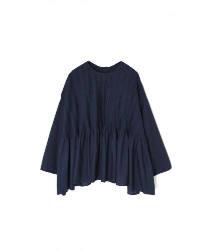 INMDS26052(シャツ) HANDWOVEN COTTON HAKEME CREW NECK 3/4SL SHIRTS WITH RANDOM PLEATS