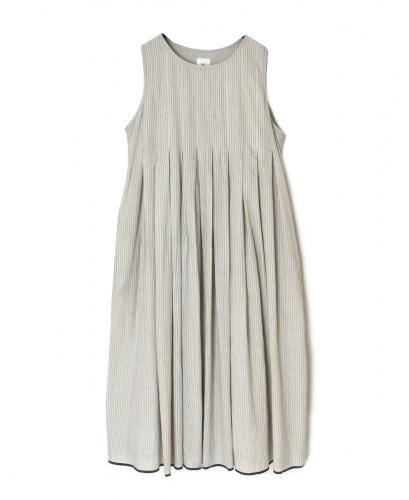 INMDS26063(ワンピース) HANDWOVEN COTTON STRIPE INVERTED PLEATS NO/SL PULLOVER DRESS