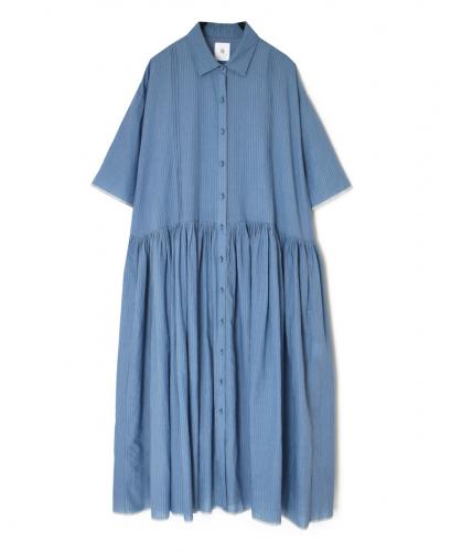 INMDS26064(ワンピース) HANDWOVEN COTTON STRIPE REGULAR COLLAR SHIRTS DRESS WITH RAJASTHAN GATHER