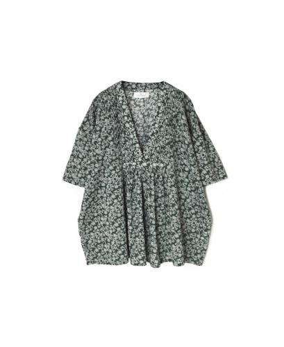 NSL26072(シャツ) 80s VOILE TWO TONE FLOWER PRINT V-NECK PINTUCK S/SL SHIRT