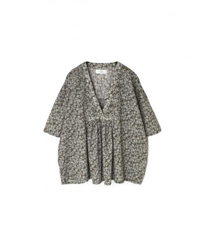 NSL26072(シャツ) 80s VOILE TWO TONE FLOWER PRINT V-NECK PINTUCK S/SL SHIRT