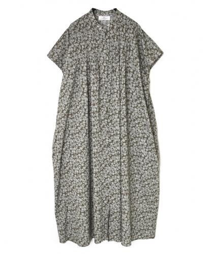 NSL26073(ワンピース) 80s VOILE TWO TONE FLOWER PRINT BANDED COLLAR FRENCH/SL PINTUCK DRESS
