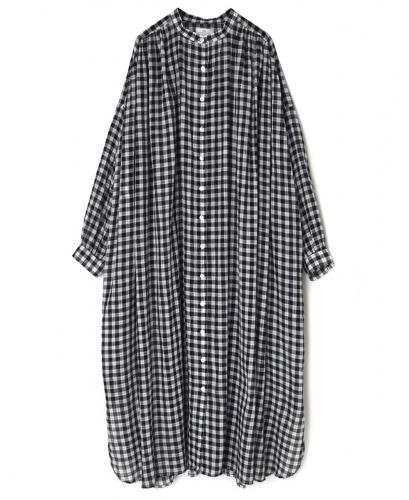 NSL26103(ワンピース) FANCY GINGHAM CHECK BANDED COLLAR GATHER SHIRT DRESS