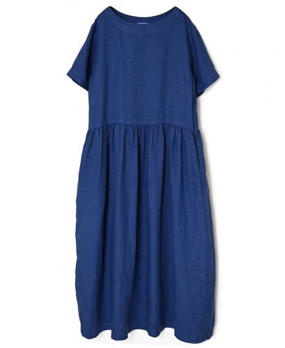 NAM1632LP (ワンピース) LINEN PLAIN (OVERDYE) BOAT NECK S/SL ONE-PIECE
