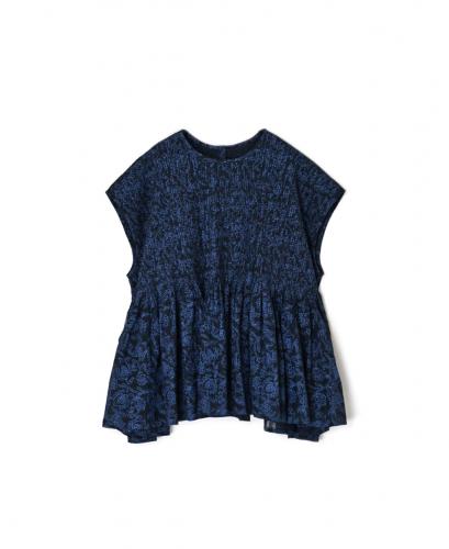 INMDS26096(シャツ) POWER LOOM COTTON DOBIE CHECK FLOWER HAND SCREEN PRINT CREW-NECK FRENCH/SL SHIRTS WITH PINTUCK